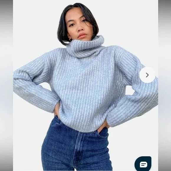 NWT | THAKOON CROPPED RIBBED TURTLENECK SWEATER Baby Blue LARGE - $215 - Picture 1 of 3